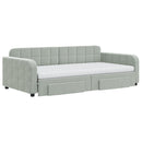 daybed med udtræk og skuffer 100x200 cm velour lysegrå