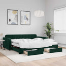 daybed med udtræk og skuffer 100x200 cm velour mørkegrøn