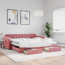 daybed med udtræk og skuffer 100x200 cm velour lyserød