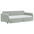 daybed med udtræk og skuffer 90x190 cm velour lysegrå