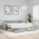 daybed med udtræk og skuffer 90x190 cm velour lysegrå