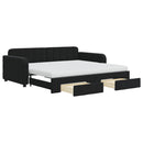 daybed med udtræk og skuffer 90x190 cm velour sort