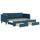 daybed med udtræk og skuffer 90x200 cm velour blå