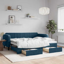 daybed med udtræk og skuffer 90x200 cm velour blå
