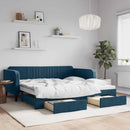 daybed med udtræk og skuffer 100x200 cm velour blå
