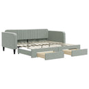 daybed med udtræk og skuffer 100x200 cm velour lysegrå