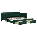daybed med udtræk og skuffer 100x200 cm velour mørkegrøn