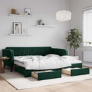 daybed med udtræk og skuffer 100x200 cm velour mørkegrøn