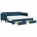daybed med udtræk og skuffer 90x200 cm velour blå
