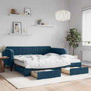 daybed med udtræk og skuffer 100x200 cm velour blå