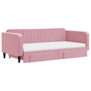daybed med udtræk og skuffer 100x200 cm velour lyserød