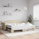 daybed med udtræk og madras 100x200 cm stof cremefarvet