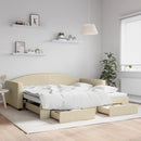 daybed med udtræk og skuffer 100x200 cm stof cremefarvet