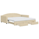 daybed med udtræk og skuffer 100x200 cm stof cremefarvet