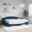 daybed med udtræk og madras 80x200 cm velour blå