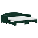daybed med udtræk og madras 90x200 cm velour mørkegrøn