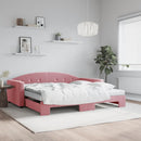 daybed med udtræk og madras 100x200 cm velour lyserød