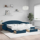 daybed med udtræk og skuffer 90x200 cm velour blå