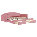 daybed med udtræk og skuffer 90x200 cm velour lyserød