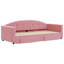 daybed med udtræk og skuffer 90x200 cm velour lyserød