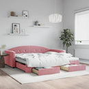 daybed med udtræk og skuffer 100x200 cm velour lyserød