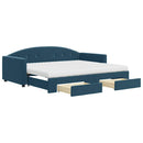 daybed med udtræk og skuffer 90x200 cm velour blå