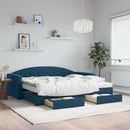 daybed med udtræk og skuffer 90x200 cm velour blå