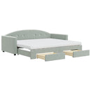 daybed med udtræk og skuffer 90x200 cm velour lysegrå