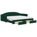 daybed med udtræk og skuffer 90x200 cm velour mørkegrøn