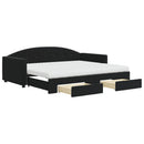 daybed med udtræk og skuffer 90x200 cm velour sort