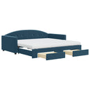 daybed med udtræk og skuffer 100x200 cm velour blå