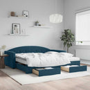 daybed med udtræk og skuffer 100x200 cm velour blå