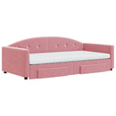 daybed med udtræk og skuffer 100x200 cm velour lyserød