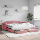 daybed med udtræk og skuffer 100x200 cm velour lyserød
