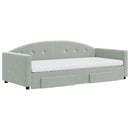 daybed med udtræk og skuffer 90x190 cm velour lysegrå