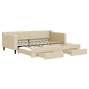 daybed med udtræk og skuffer 90x200 cm stof cremefarvet