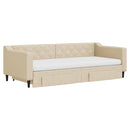 daybed med udtræk og skuffer 90x200 cm stof cremefarvet