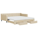 daybed med udtræk og skuffer 100x200 cm stof cremefarvet