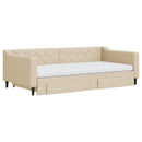 daybed med udtræk og skuffer 100x200 cm stof cremefarvet