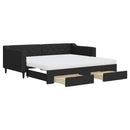 daybed med udtræk og skuffer 90x190 cm stof sort