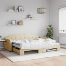 daybed med udtræk og madras 90x200 cm stof cremefarvet