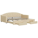 daybed med udtræk og skuffer 90x200 cm stof cremefarvet