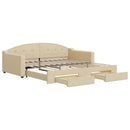 daybed med udtræk og skuffer 100x200 cm stof cremefarvet