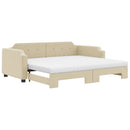 daybed med udtræk og madras 90x200 cm stof cremefarvet