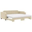 daybed med udtræk og madras 100x200 cm stof cremefarvet