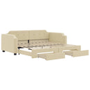daybed med udtræk og skuffer 100x200 cm stof cremefarvet