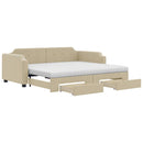 daybed med udtræk og skuffer 80x200 cm stof cremefarvet