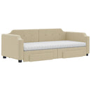 daybed med udtræk og skuffer 100x200 cm stof cremefarvet