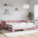 daybed med udtræk og madras 100x200 cm velour lyserød