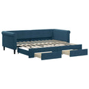 daybed med udtræk og skuffer 90x200 cm velour blå